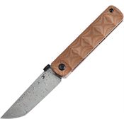 Kansept 1064A4 Damascus BTF Tanto Linerlock Knife Brown Sculpted Handles