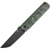 Kansept 1064A2 BTF Black Stonewash Tanto Linerlock Knife Black/Green Carbon Fiber Handles