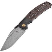 Kansept 1057A3 Damascus Hinterland Framelock Knife Black Stonewash/Copper Foil Carbon Fiber Handles