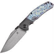 Kansept 1057A6 Damascus Hinterland Framelock Knife Black Stonewash/Lightning Handles