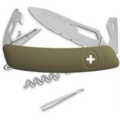 Swiza 0361050 SH03 Part Serrated Satin Swiss Pocket Knife Olive Handles