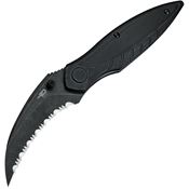 Bestech G60F Mantidae Serrated Black Stonewash Linerlock Knife Black Handles