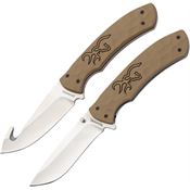 Browning 0549B Satin Finish Hunting Knife Set Brown Handles