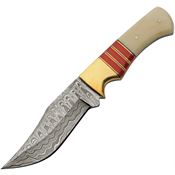 Damascus 1394RD Admiral Fixed Blade Knife Bone Red Handles