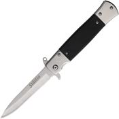 ElitEdge 10A96SL Assist Open Stiletto Stonewash Linerlock Knife Black Handles