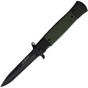 ElitEdge 10A96GN Assist Open Black Stiletto Linerlock Knife Green Handles