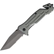 ElitEdge 10A97TGY Assist Open Part Serrated Tanto Rescue Linerlock Knife Gray Handles