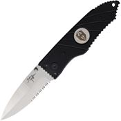 Hoffner 01 Small Snap Part Serrated Satin Linerlock Knife Black Handles