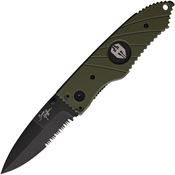 Hoffner 25 Snap Part Serrated Black Linerlock Knife OD Green Handles