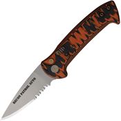 Knives Of Alaska 00932FG Auto Recon Patrol Part Serrated Bead Blast Part Serrated Button Lock Knife Orange/Black Handles