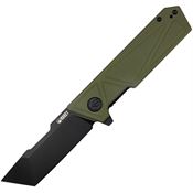 Kubey 104F Avenger Black Stonewash Tanto Linerlock Knife OD Green Handles