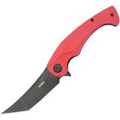 Kubey 175F Scimitar Black Stonewash Tanto Linerlock Knife Red Handles