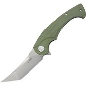 Kubey 175A Scimitar Bead Blast Tanto Linerlock Knife OD Green Handles