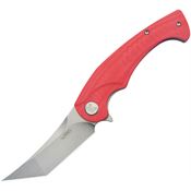 Kubey 175E Scimitar Bead Blast Tanto Linerlock Knife Red Handles