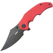 Kubey 181E Ceto Camp Black Stonewash Linerlock Knife Red G10 Handles