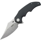 Kubey 181A Ceto Camp Stonewash Linerlock Knife Black Handles