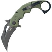 Kubey 262F Mini Wrath Karambit Black Stonewash Linerlock Knife OD Green Handles