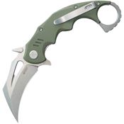 Kubey 262B Mini Wrath Karambit Stonewash Linerlock Knife OD Green Handles