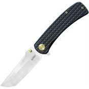 Kubey 294C Interflow Satin Tanto Framelock Knife Black Titanium Handles