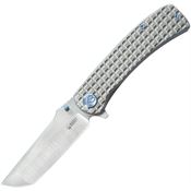 Kubey 294A Interflow Satin Tanto Framelock Knife Blue Titanium Handles