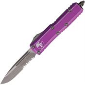 Microtech 23311DVI Auto UTX-85 Part Serrated Apocalyptic Single Edge OTF Knife Distressed Violet Handles