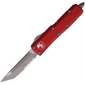 Microtech 23311APRD Auto UTX-85 Part Serrated Apocalyptic Tanto OTF Knife Red Handles