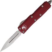 Microtech 23211MR Auto UTX-85 Part Serrated Double Edge Stonewash Dagger OTF Knife Merlot Handles