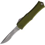 Microtech 1705M11APOD Auto Hera II Mini Part Serrated Apocalyptic Recurve OTF Knife OD Green Handles