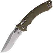 Microtech 16223 Amphibian Part Serrated Single Edge Stonewash Ram-Lock Knife OD Green Handles