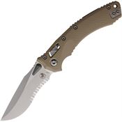 Microtech 16388 Amphibian Part Serrated Stonewash Ram-Lock Knife Tan Handles