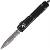 Microtech 12211DBK Auto Ultratech Part Serrated Apocalyptic Double Edge Dagger OTF Knife Distressed Black Handles