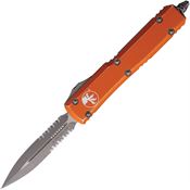 Microtech 12211DOR Auto Ultratech Part Serrated Apocalyptic Double Edge Dagger OTF Knife Distressed Orange Handles