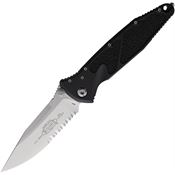 Microtech 16011 Socom Elite Part Serrated Single Edge Stonewash Linerlock Knife Black Aluminum Handles