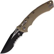 Microtech 16391 Amphibian Part Serrated Single Edge Two-Tone Ram-Lok Knife Tan G10 Handles