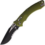 Microtech 16855 Amphibian Part Serrated Single Edge Two-Tone Ram-Lok Knife OD Green Handles