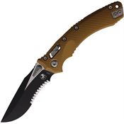 Microtech 16852 Amphibian Part Serrated Single Edge Two-Tone Ram-Lok Knife Tan Handles