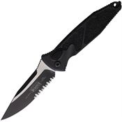 Microtech 160A2T Auto Socom Elite Part Serrated Two-Tone Button Lock Knife Black Handles