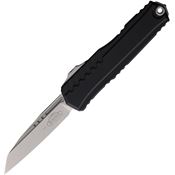 Microtech 124110 Auto Cypher II Stonewash Single Edge Wharncliff OTF Knife Black Handles