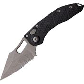 Microtech 16911AP Auto Stitch Part Serrated Apocalyptic Single Edge Wharncliffe Button Lock Knife Black Handles