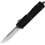 Microtech 127811 Auto Scarab II GenIII Part Serrated Stonewash Single Edge OTF Knife Black Handles