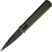 Pro Tech 921GREEN Auto Godfather Black Spear Point Button Lock Knife Green Handles