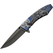 Rite Edge 300605BL Assist Open Dark Moon Black Stonewash Linerlock Knife Blue Handles