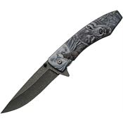 Rite Edge 300605BK Assist Open Dark Moon Black Stonewash Linerlock Knife Gray Handles