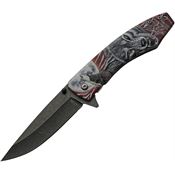 Rite Edge 300605RD Assist Open Dark Moon Black Stonewash Linerlock Knife Red Handles