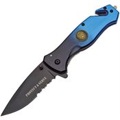 Rite Edge 300202PO Assist Open Part Serrated Black Police Rescue Linerlock Knife Black/Blue Handles