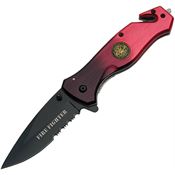 Rite Edge 300202FF Assist Open Part Serrated Black Rescue Linerlock Knife Black/Red Handles