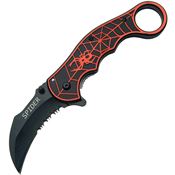 Rite Edge 300224RD Assist Open Spider Part Serrated Black Karambit Linerlock Knife Black/Red Handles