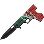 Rite Edge 300227MX Assist Open Black Linerlock Knife Mexican Flag Handles