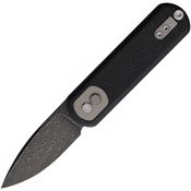 Vosteed A0722 Damascus Corgi Pup Drop Point Trek Lock Knife Black Handles