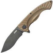 Kubey 208H Timberwolf Black Stonewash Linerlock Knife Tan Handles